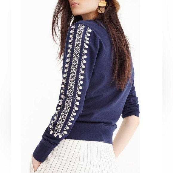 J CREW Navy Blue Jackie Embroidered Eyelet Cardigan Sweater - J1260 - Picture 3 of 13